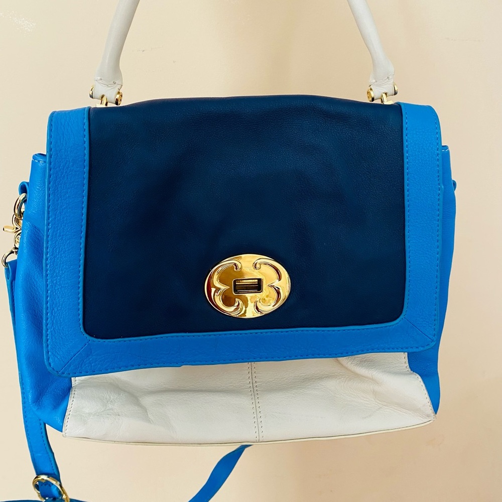 Leather bag blu and whit , Emm fox , new condition